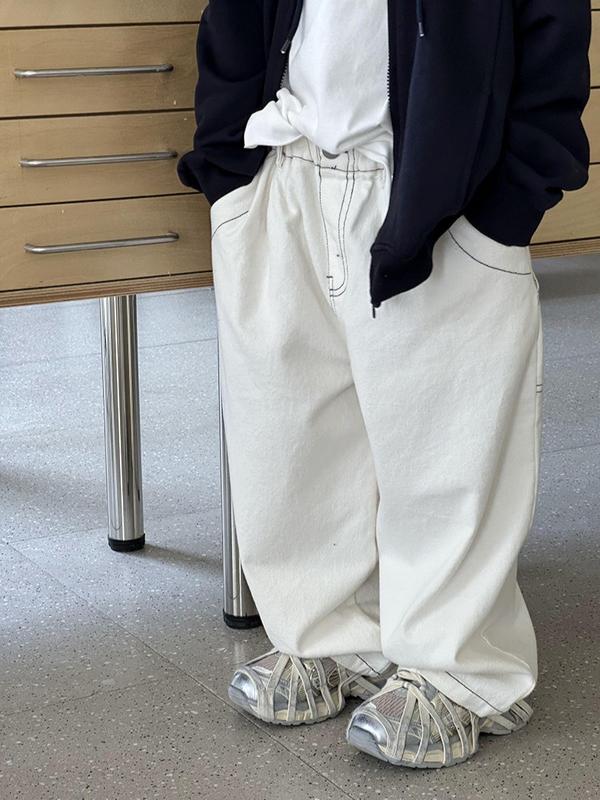 QUẦN JEAN BAGGY ỐNG RỘNG MÀU TRẮNG BE FORM VỪA CHẤT MỀM MỎNG MỀM MỊN CHO BÉ TRAI VÀ BÉ GÁI - Moji Kids