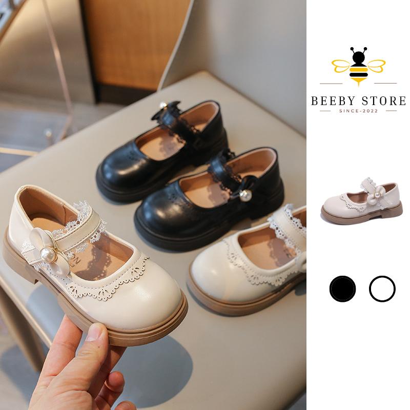 Giày Búp Bê Bé Gái Kiểu Dáng Lolita Giày Bé Gái Phong Cách Tiểu Thư Viền Quai Ren Đế Chống Trơn (L128)