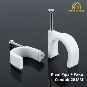 (Per 10 Pcs) Klem Pipa + Paku Conduit 20 mm / Klem Pipa Listrik 20 MM / Clamp Pvc 20MM