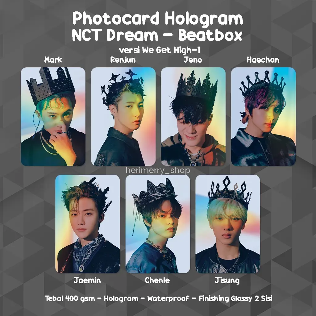 (ISI 7 PCS) Photocard Hologram NCT DREAM BEATBOX Unofficial - Photo card Premium Kpop Laminasi Glossy Putih Cards