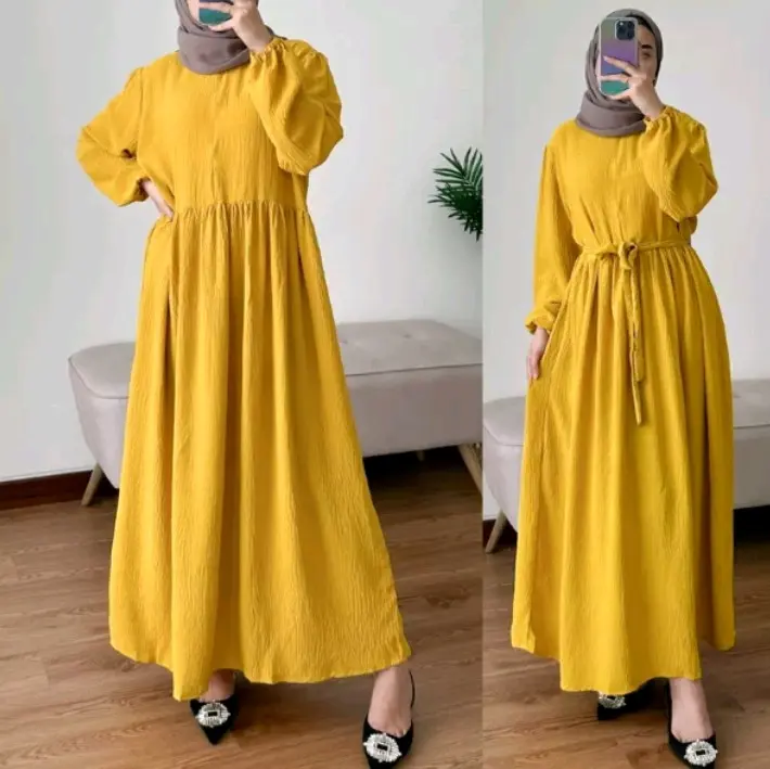 Bavin MIDI dres crinkle airflow polos Nyaman Ibu Menyusui Hitam Formal 5