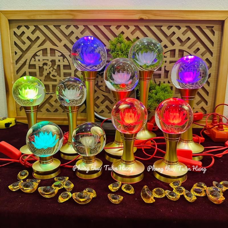 Product Introduction of (1 cặp ) Đèn thờ  cầu pha lê bông sen nguyên khối thân nhôm đúc mạ gold 0
