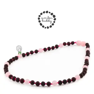 Amber Buddy | JN88 Kalung Anak Baltic Amber Kombinasi Rose Quartz. 38 cm Junior