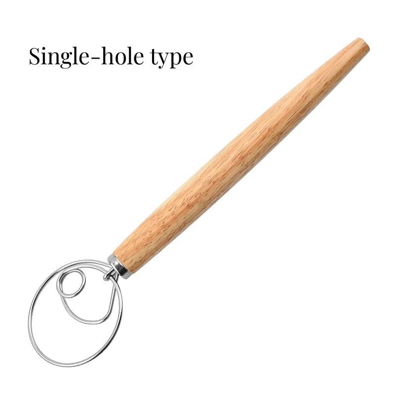 Dough Whisk, 1 Count Stainless Steel 2-hole Design Dough Mixer, Manual Mixer with Wooden Handle, Baking Tool for Kitchen, Kitchen Accessories, Home Utensils 9