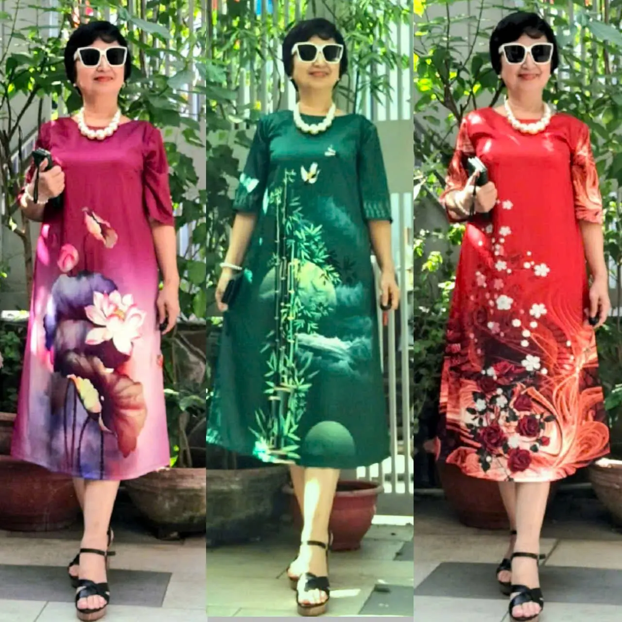 Váy Đầm Trung Niên Form Dài Chữ A Giấu Bụng, Chất Lụa Latin Queen Cao Cấp, Bóng Mịn, 2Túi, Dây Kéo Tốt, Size 55kg-90Kg. Nữ Women