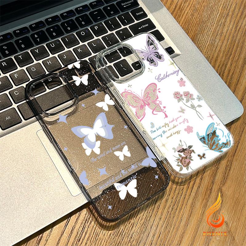 ประกายไฟ กรณีโทรศัพท์ จัดส่งจากประเทศไทย ผีเสื้อสีฟ้าไล่ระดับสีiphone 13 12 11 16 15 14 PRO MAX X XS