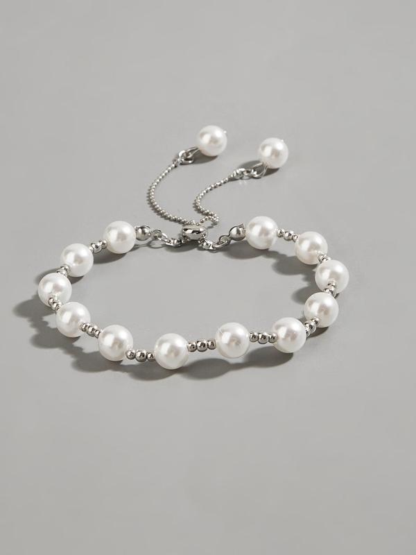 Faux Pearl Decorated Adjustable Strap Bracelet, Fashionable Jewelry for Women & Men, Trendy All-match & Exquisite Jewelry for Birthday Gift 0
