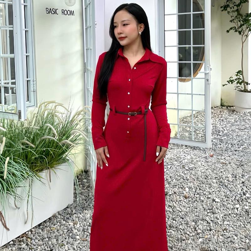 Váy Đầm Suông Tay Dài Cổ Đức Vải Umi Co Giãn Nhẹ Mềm Mịn, Đầm Nữ Thanh Lịch Trang Nhã Women Dress