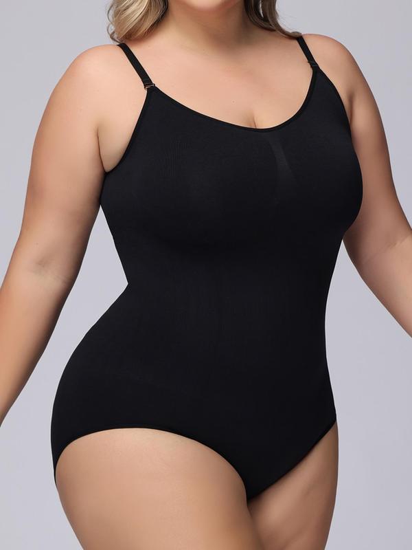 Plus Size Plain Adjustable Strap Shapewear Bodysuit, Summer Clothes, Casual Open Crotch Design Cami Bodysuit for Daily Wear, Women's Shapewear, Shapewear for Women 1