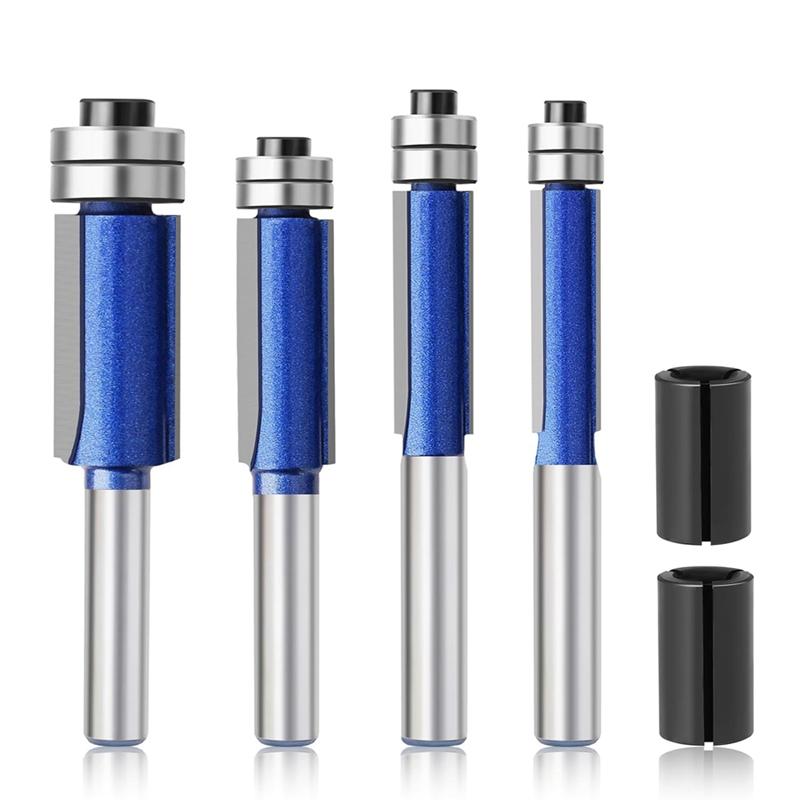 4PC Straight Router Bits1/4 Inch Shank,Bottom Top Bearing Flush Trim Router Bit Set Flush Cut Router Bit for Woodworking 0