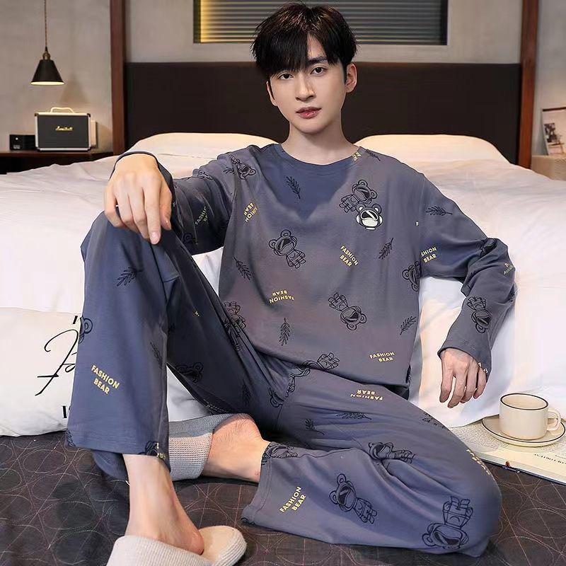 Product Introduction of Striped Men's Pajamas Men's Spring and Autumn Long Sleeve Trousers Home Wear Casual Simple Youth plus Size Two-Piece Suit 3