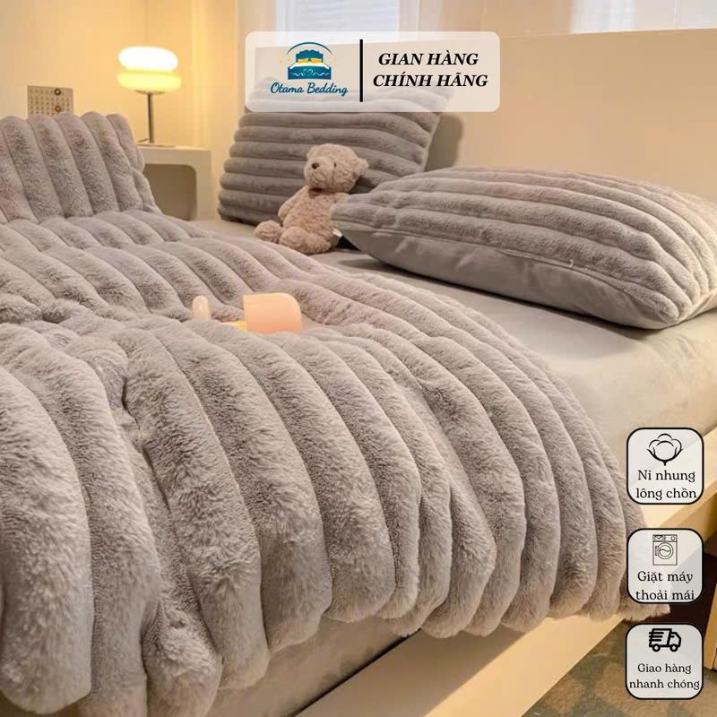 Bộ 4 món nỉ nhung lông chồn dày dặn vỏ chăn chưa kèm ruột cho mùa đông - Otama Bedding