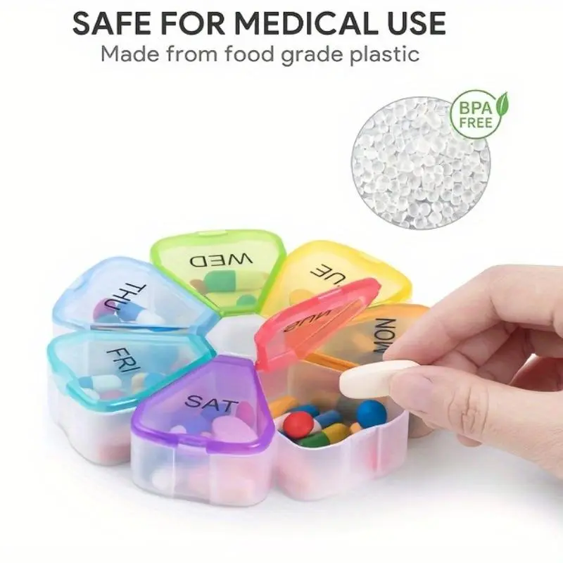 Large Capacity Weekly Pill Organizer Box, 1 Count 7-day Medicine Container with Lid, Portable Pill Storage Box for Vitamins and Supplements 3