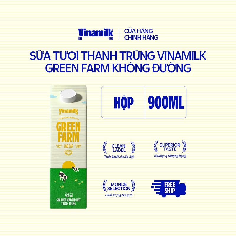 CHỈ GIAO BÁN KÍNH 8KM Combo 3 hộp 900ml Sữa tươi thanh trùng Vinamilk Green Farm không đường