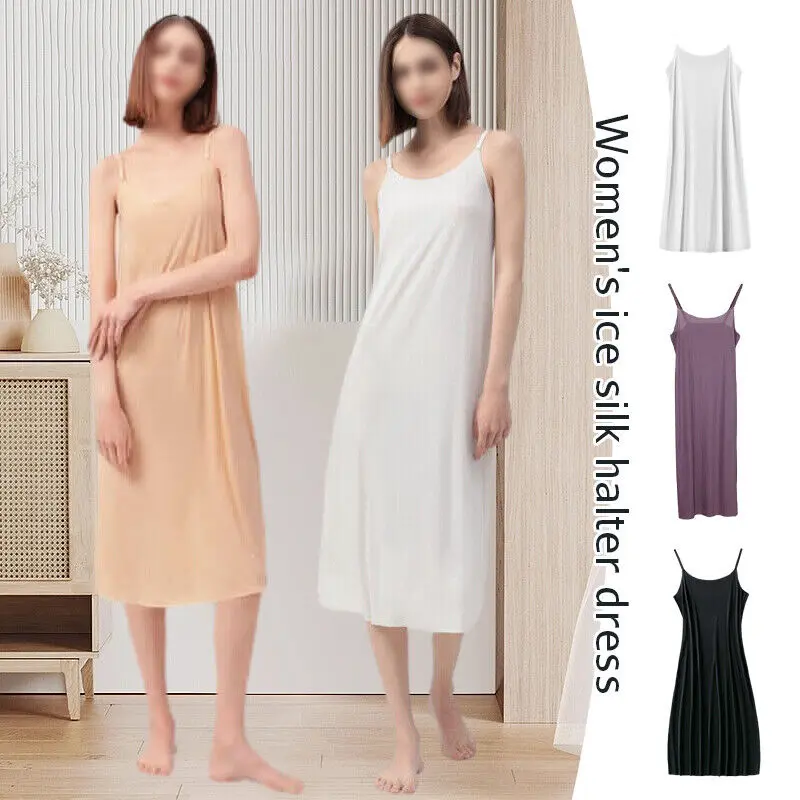 Women Ice Silk Suspender Nightgown Elastic Comfortable Thin Nightgown