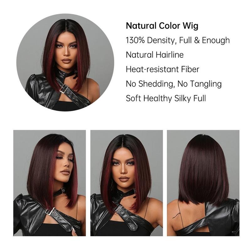 Product Introduction of short hair wig for woman full head cosplay Bob Wigs Red Highlight Middle Part Synthetic Wig 11