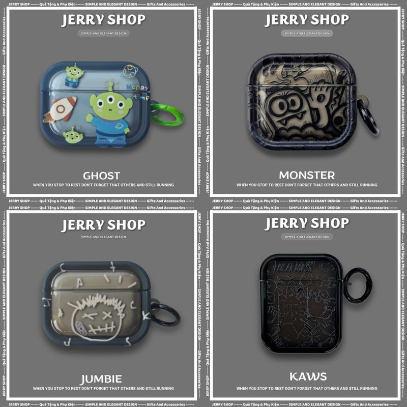 Vỏ ốp case airpods 1 2 3 4 pro và pro 2, case bảo vệ ốp tai nghe vỏ airpod bluetooth hoạt tiết đen cool - Jerry Shop