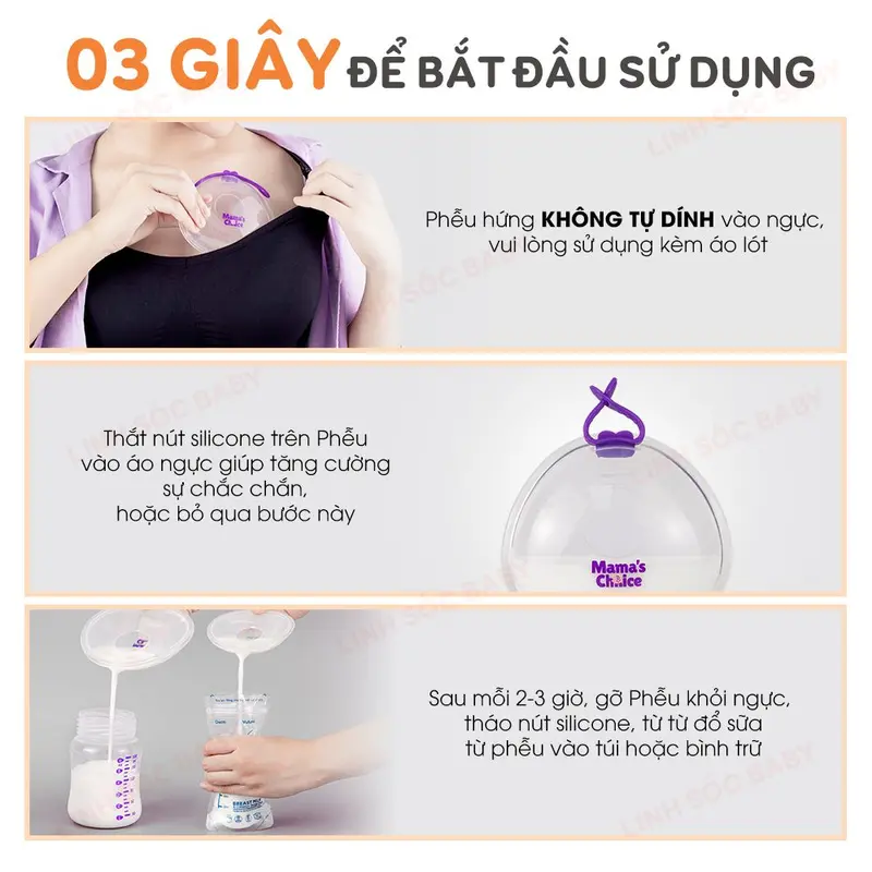 Hộp 2 Phễu hứng sữa silicon chống tràn Mama's Choice, an toàn tiện lợi dùng thay miếng lót thấm sữa 5