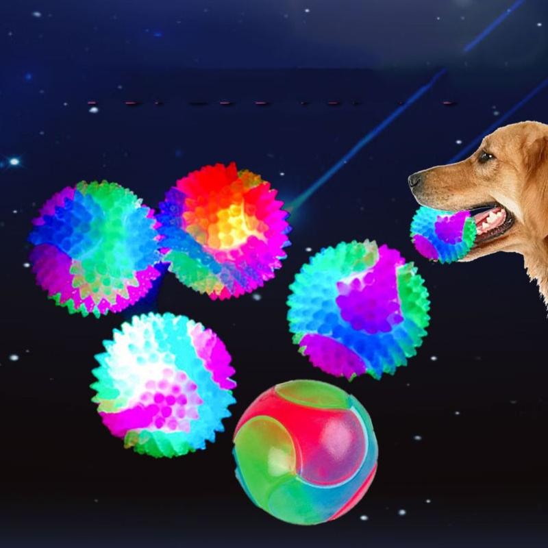 thingin Puppy Interactive Dog Chew Toys Flash Bouncing Ball Squeakers Bite Resistant Toy LED Dog Balls Pet Supplies Ball Flashing Elastic Ball Children 0