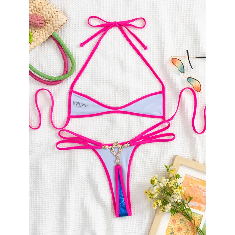 Bộ đồ bơi nữ, Xanh Biển ROYAL Shining Halter, cúp nhỏ, Bikini hai mảnh, đồ bơi, kiểu không có đệm 2