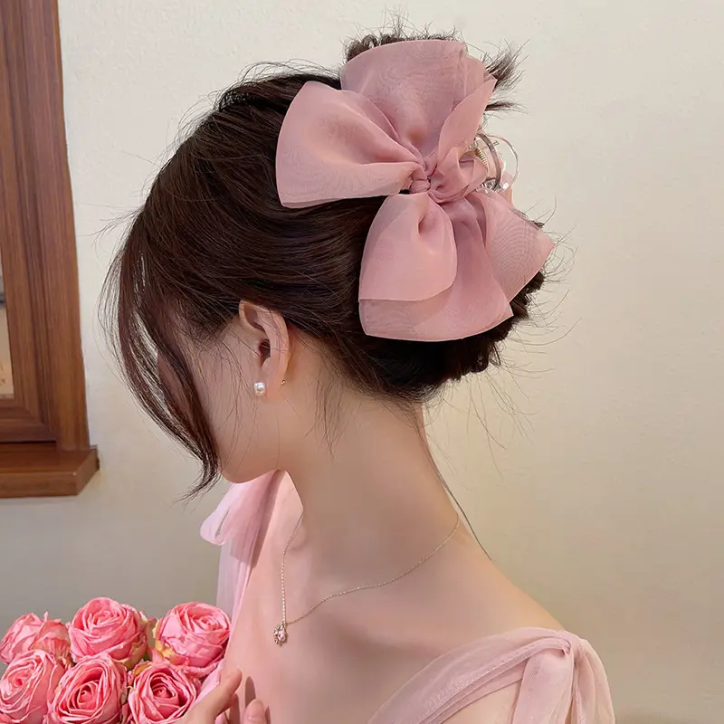 Summer Mesh Bow Hair Clip Sheer Shark Clip Headwear