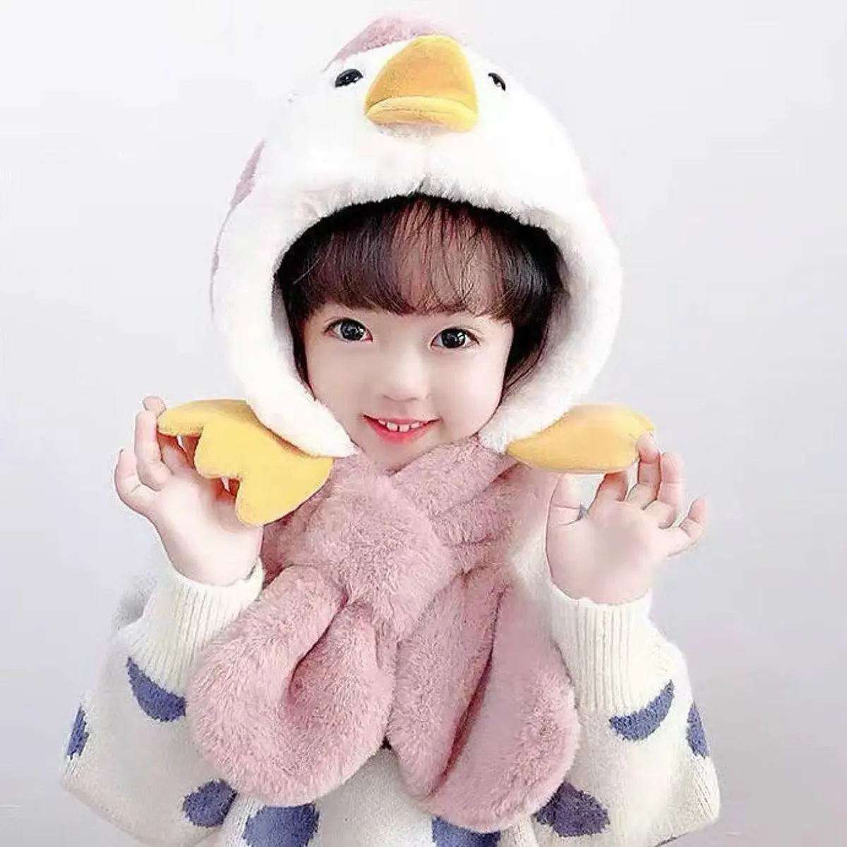 Mũ Lông HÌNH CHIM CÁNH CỤT Cho Bé 4-8 Tuổi, MŨ LEN CHO BÉ KÈM KHĂN QUÀNG CỔ ẤM ÁP
