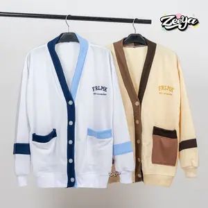 ZY - FRLMK Cardigan Wanita Dan Pria - Detail Bordir - High School Korean Look Atasan Fleece Panjang