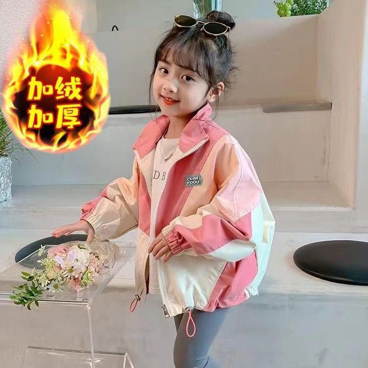 Áo Khoác Mùa Thu Đông Cho Bé Gái, Áo Gió Phong Cách Phương Tây Phổ Biến Cho Trẻ Em, Áo Khoác Bé Gái, Khối Màu, Áo Khoác Đệm Lông Cừu 8