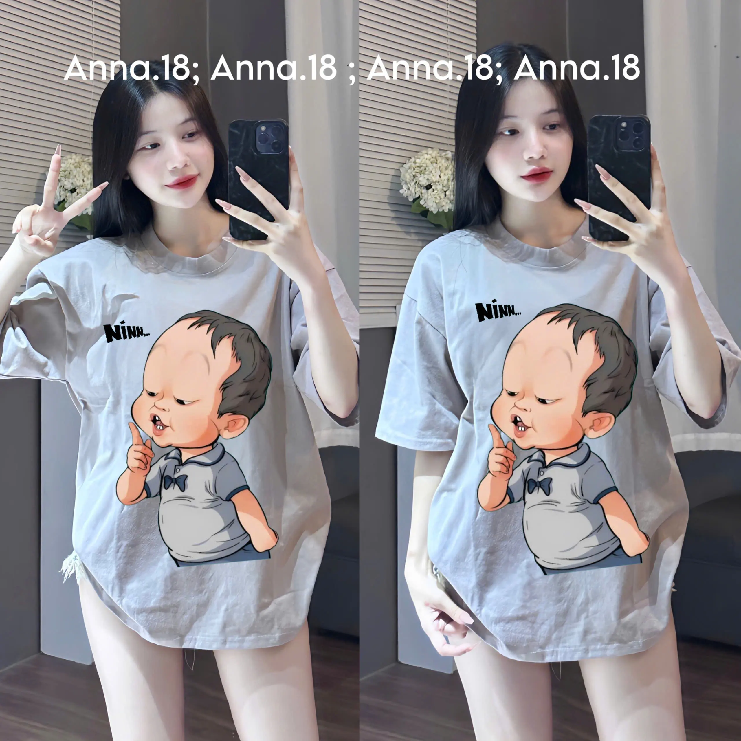 ÁO THUN FORM RỘNG NAM NỮ IN HÌNH HÓT TREN ( BÉ NÍN)  HÌNH IN PÉT CHẤT COTTON KHÔ Top Cổ Tròn