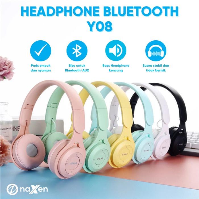 Headset Bluetooth Bando Macaron Y08 Headphone Super Bass Stereo Macaron Wireless earphones headphones 1