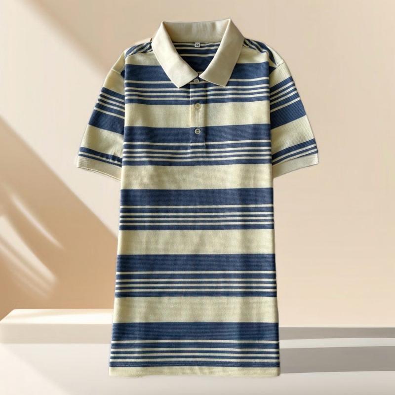 Áo Polo Nam Sọc Dệt Xanh Kem Có Cổ Chất Vải Cotton Cao Cấp Form Body Fit Sang Trọng Trẻ Trung Ngắn Tay Menswear