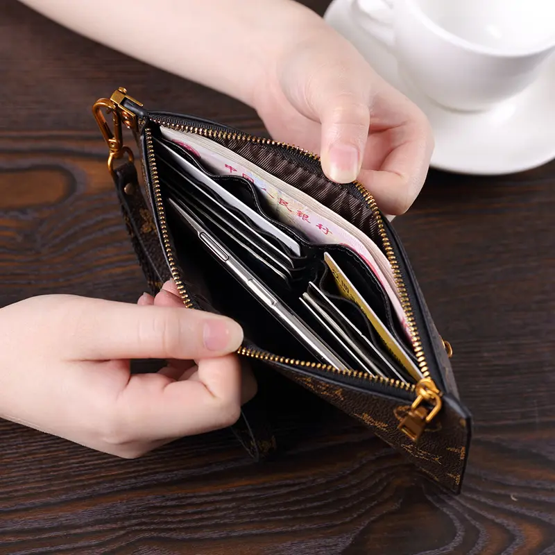 Ví Nữ, Dài Và Siêu Mỏng, Có Khóa Kéo, Nhiều Vị Trí Có Thể Điều Chỉnh, Giá Cả Phải Chăng, Ví Cầm Tay Và Điện Thoại Di Động, Làm Bằng Da Thật 5