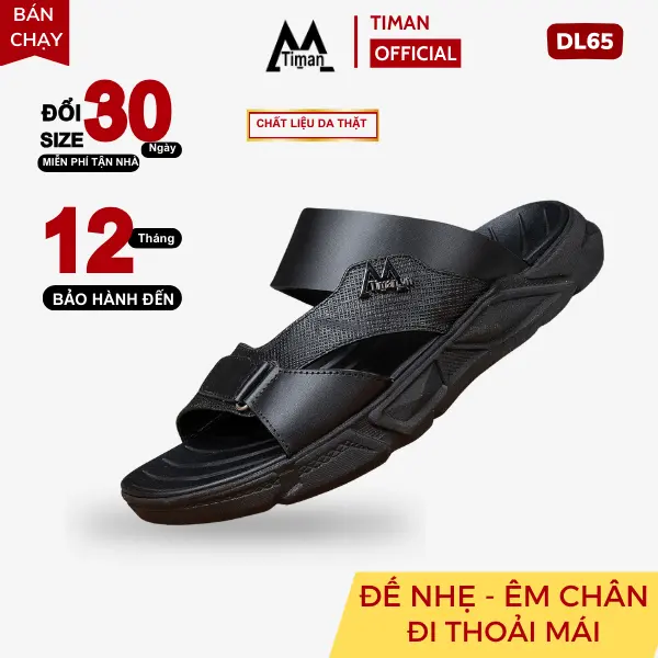 Dép da nam DL65 quai ngang cao cấp Timan, dép tông lê nam đế khâu chắc chắn đi êm chân, đế chống thấm nước chống trơn trượt hạn chế mài mòn BH 1 năm DL65 Đế Bằng DéP