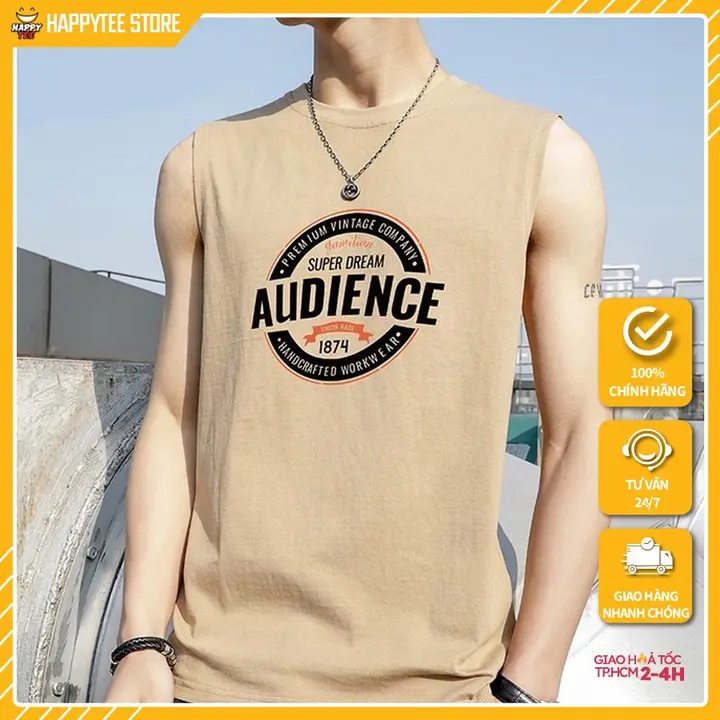 Áo 3 Lỗ Nam HappyTee - Áo Thun Ba Lỗ Nam Không Tay Mát Mẻ Thoải Mái Họa Tiết Audience Chất Cotton 100% Cao Cấp