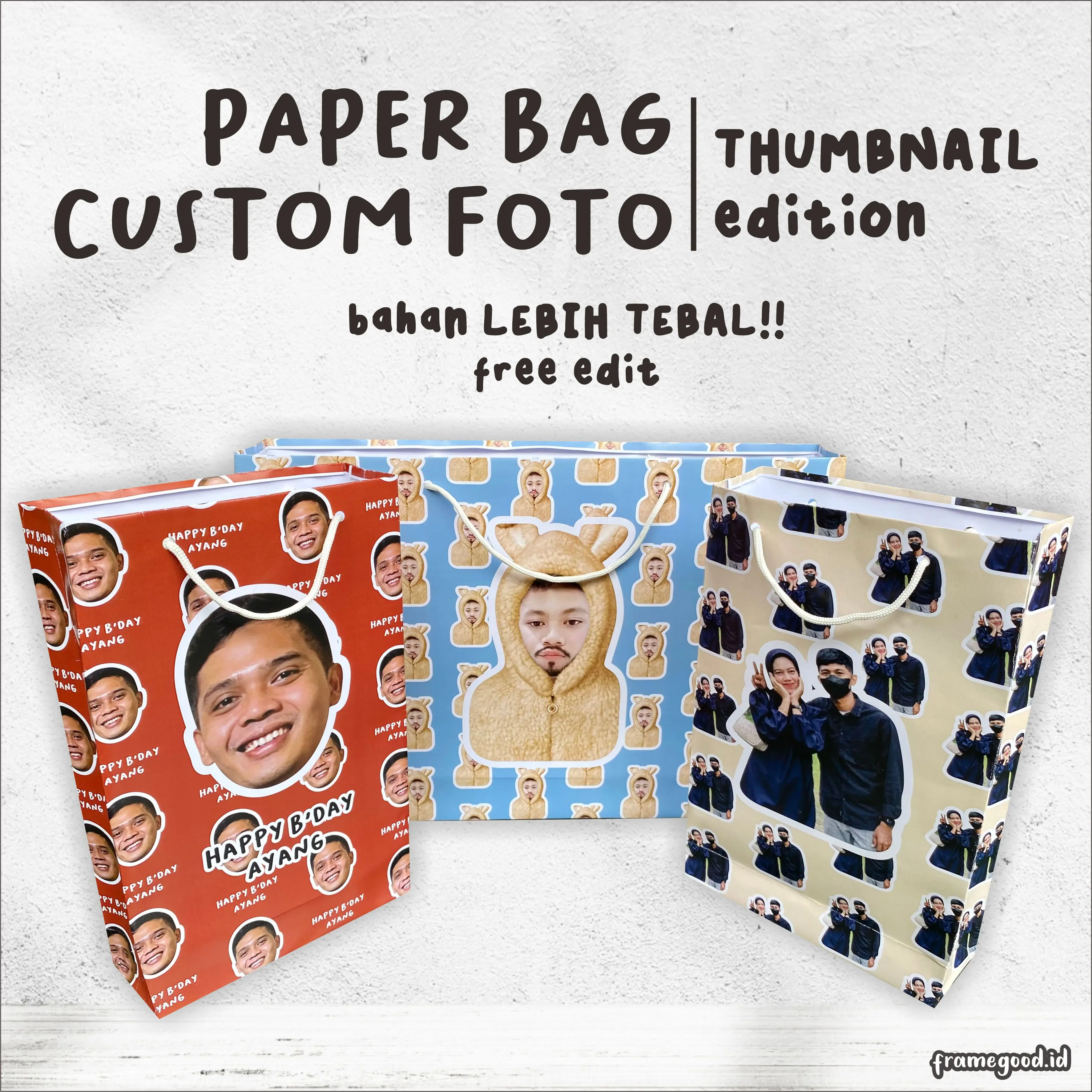 PAPERBAG CUSTOM FOTO THUMBNAIL / kertas tebal / totebag tote bag paper bag muka wajah teman free edit