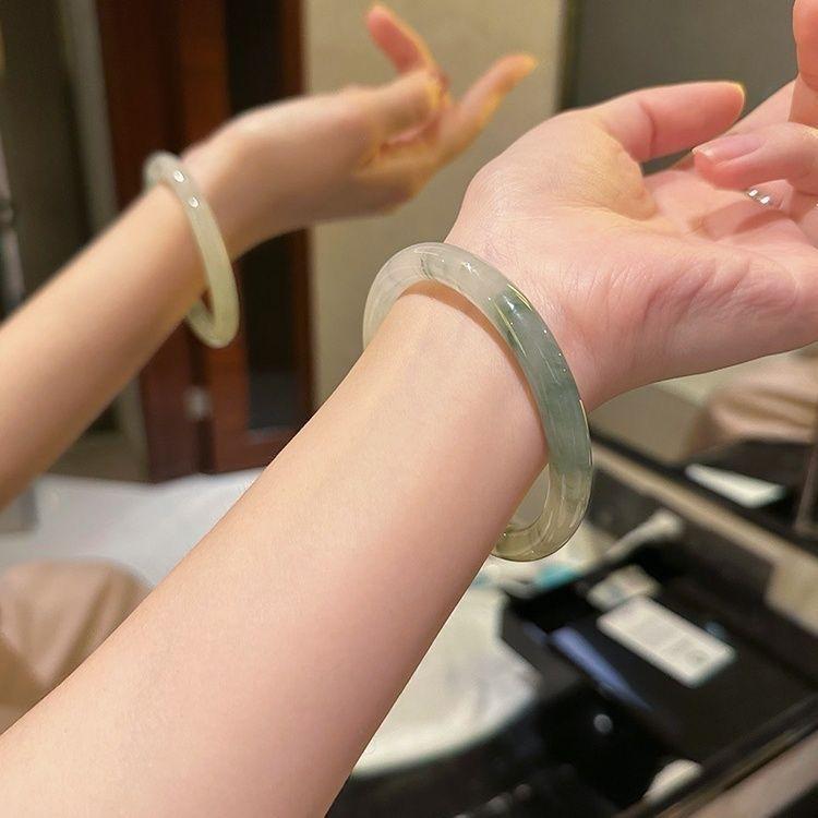 Vòng Tay Ngọc Bích Núi Thiên Sơn Tân Cương, Phổ Biến, Vòng Tay Bán Nước Banshan, Hoa Nổi Loại Waxy Băng, Thanh Tròn Mỏng, Vòng Tay Nữ 4