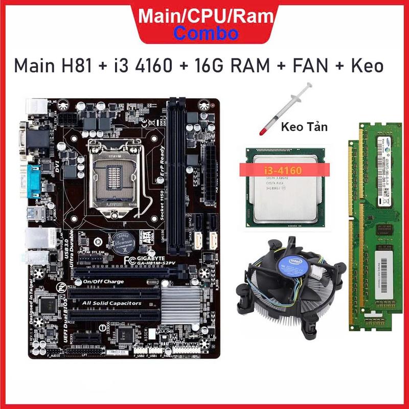 Combo Mainboard H81 + CPU i7 4770 + 16GB RAM + FAN + Keo tản nhiệt - Sản phẩm tháo máy Korea Zin 100%