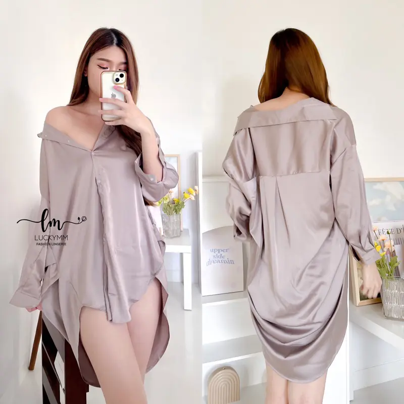 Lingerie sexy kemeja satin oversize wanita / Baju tidur kemeja satin wanita / Lingerie Boyfriend shirt Bigsize 196