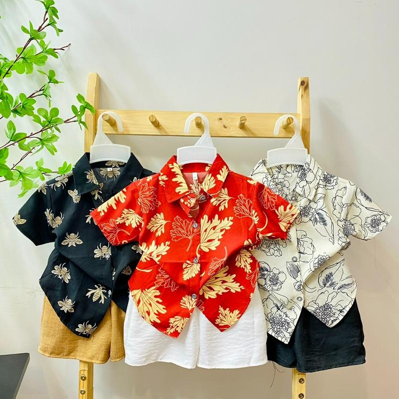 (MT12-SƠMI QUẦN MÀU) combo 3 bộ quần áo sơ mi cho bé vải lụa quần vải đũi cho bé mặc chơi tết