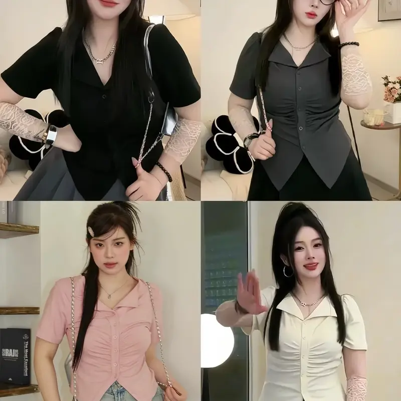 [Lazy có bigsize] Áo Thun Kiểu Cổ V Tay Ngắn Thiết Kế Che Khuyết Điểm Cho Nàng Chubby-Nữ Top Women Shirt Sơ Mi Voan Voi 1