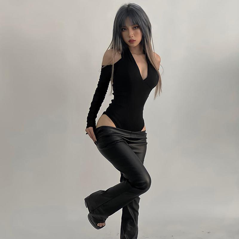 Product Introduction of Women's T Shirt BodysuitFit Low Cut Long Sleeve Backless Solid Color Halter Tops Jumpsuit for Party Club Cocktail 27