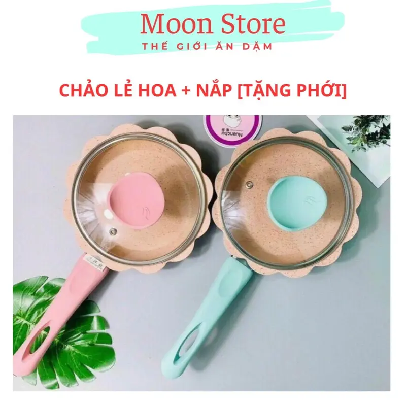 Chảo đá hoa siêu chống dính đường kính 16cm chế biến đồ ăn dặm cho bé [Tặng phới silicon] 0