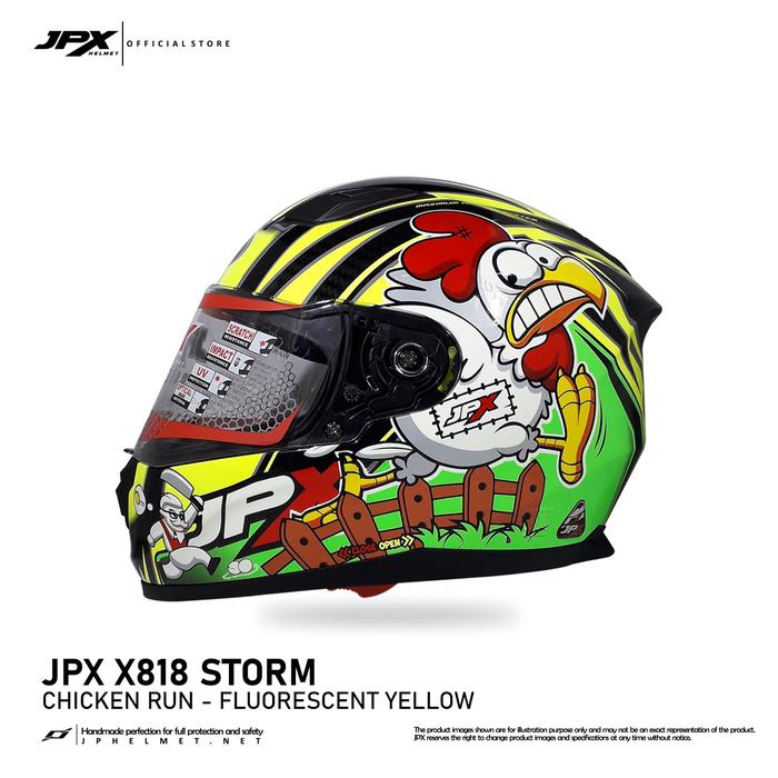 Gambar Helm JPX - Helm Full Face Storm X818 - CHICKEN RUN - FLUORESCENT YELLOW GLOSS, XXL dari JPX HELMET Kab. Tangerang 5 Tokopedia