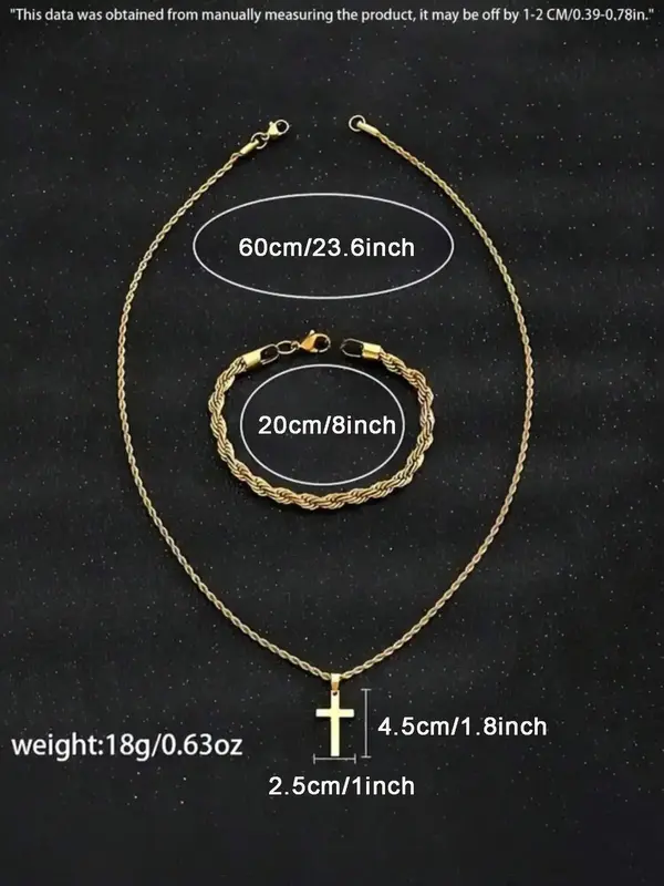 Cross Pendant Necklace & Twist Design Bracelet, Fashion Jewelry Set for Party, Daily Clothing Decor, Trendy All-match & Exquisite Jewelry for Birthday Gift 1