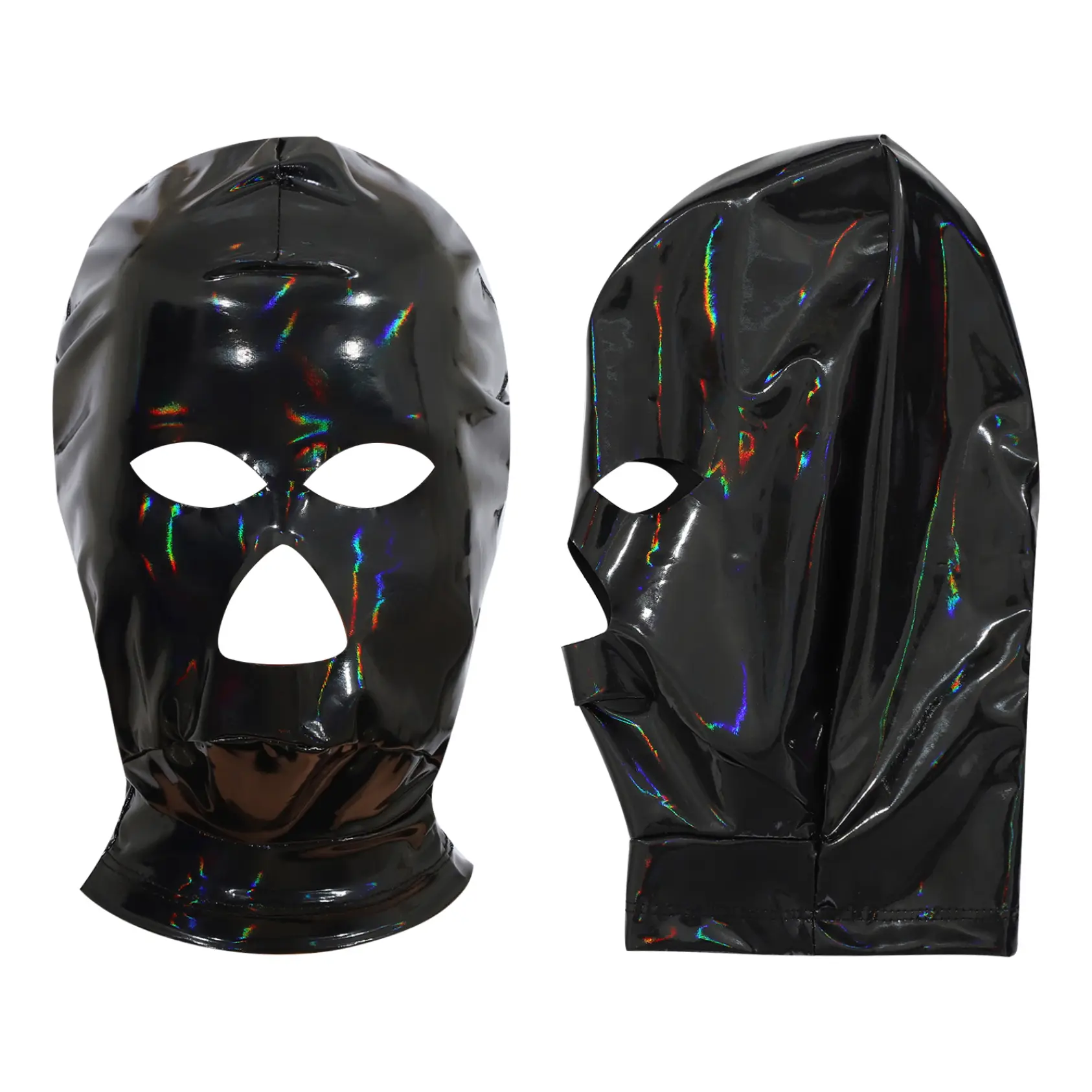 Yhong Metallic Shiny Full Face Mask Hood Open Eye And Mouth Head Cover Headgear for Masquerade Nightclub Party Accessory Faux