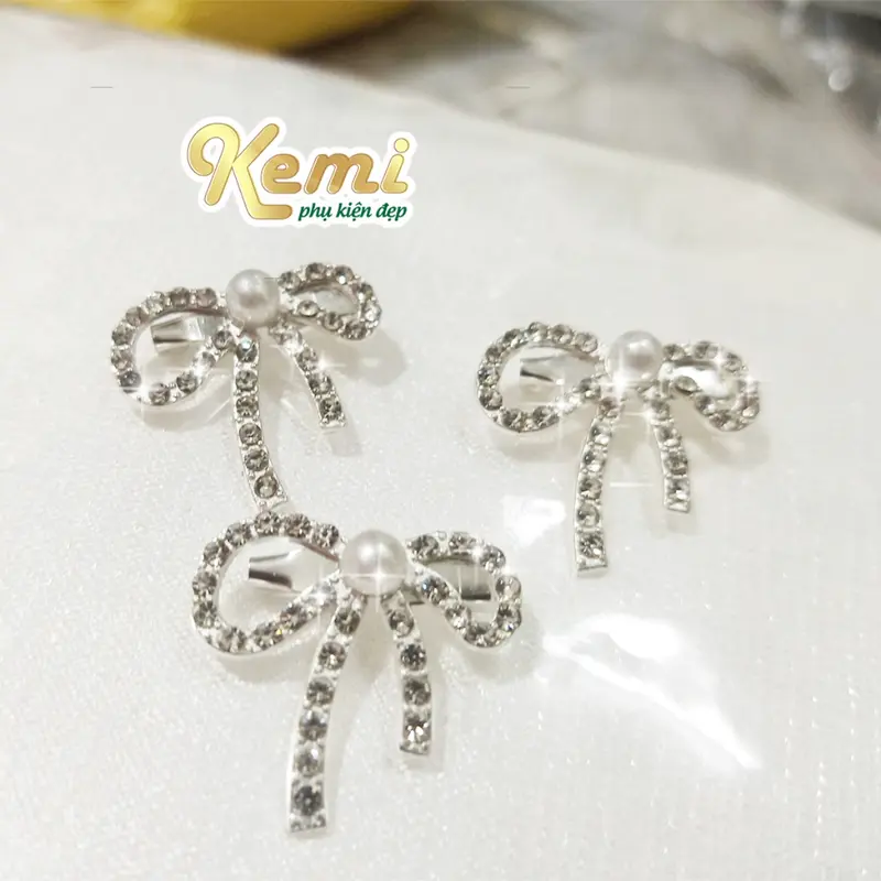 Nơ cài áo váy đính đá điểm ngọc sang trọng kích thước 2,5cm có ghim tag cài 1
