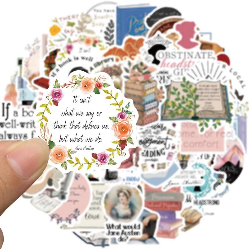 Product Introduction of Reading Themed Sticker, 50pcs/set Waterproof Self Adhesive Decor Paper, Decor Sticker for Gift Greeting Card Water Bottle Laptop Phone 5