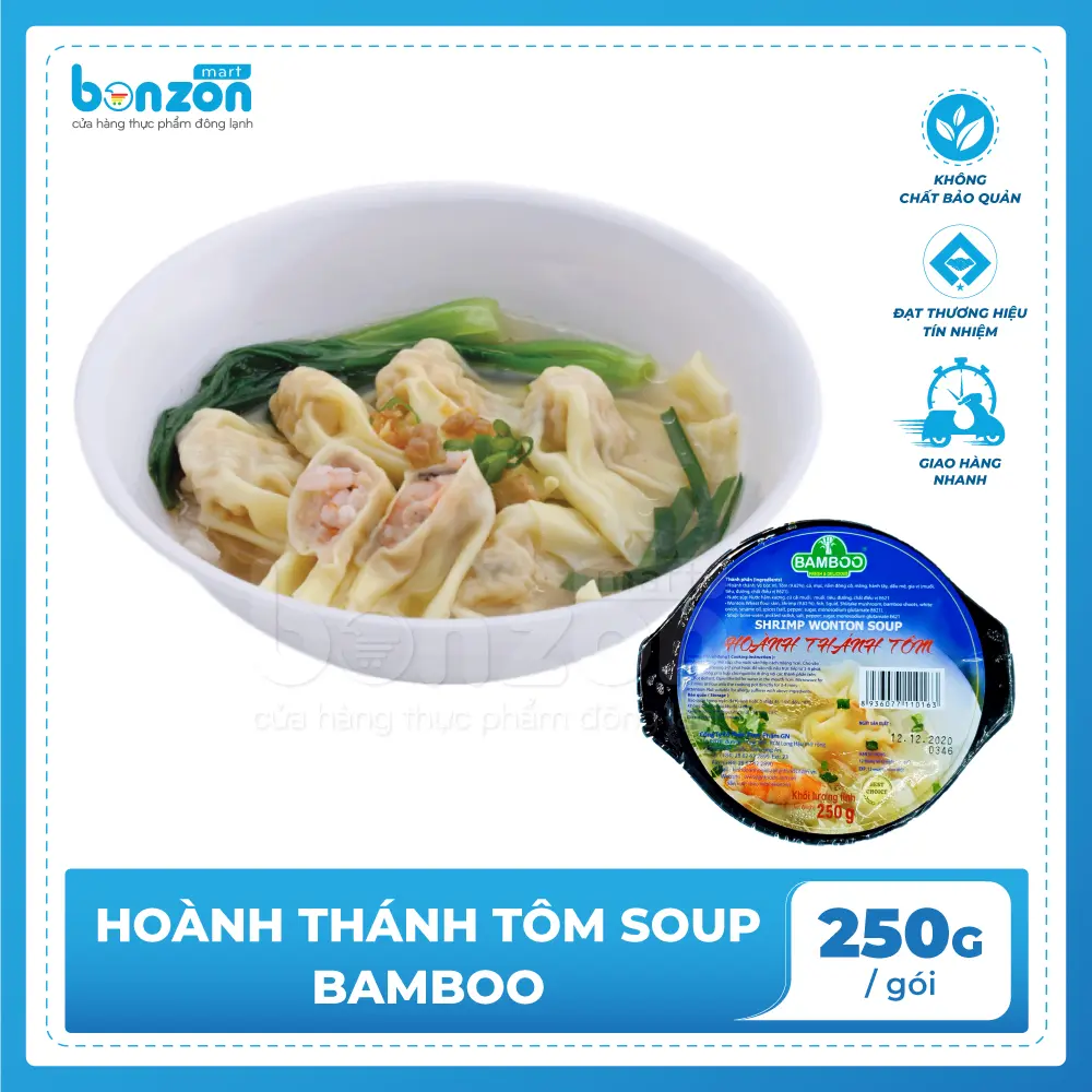 Hoành Thánh Tôm Soup Bamboo Bonzon Bữa Ăn Tiện Lợi Túi 250G [Giao nhanh 2H]