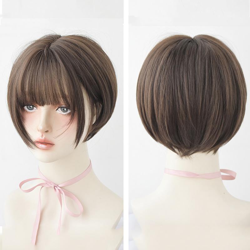 28CM New Fashion Wig Human Hair Original Real Hair True Hair Washable Short Hair Women's Hair Shoulder-length Bangs Air Bangs Short Hair 3