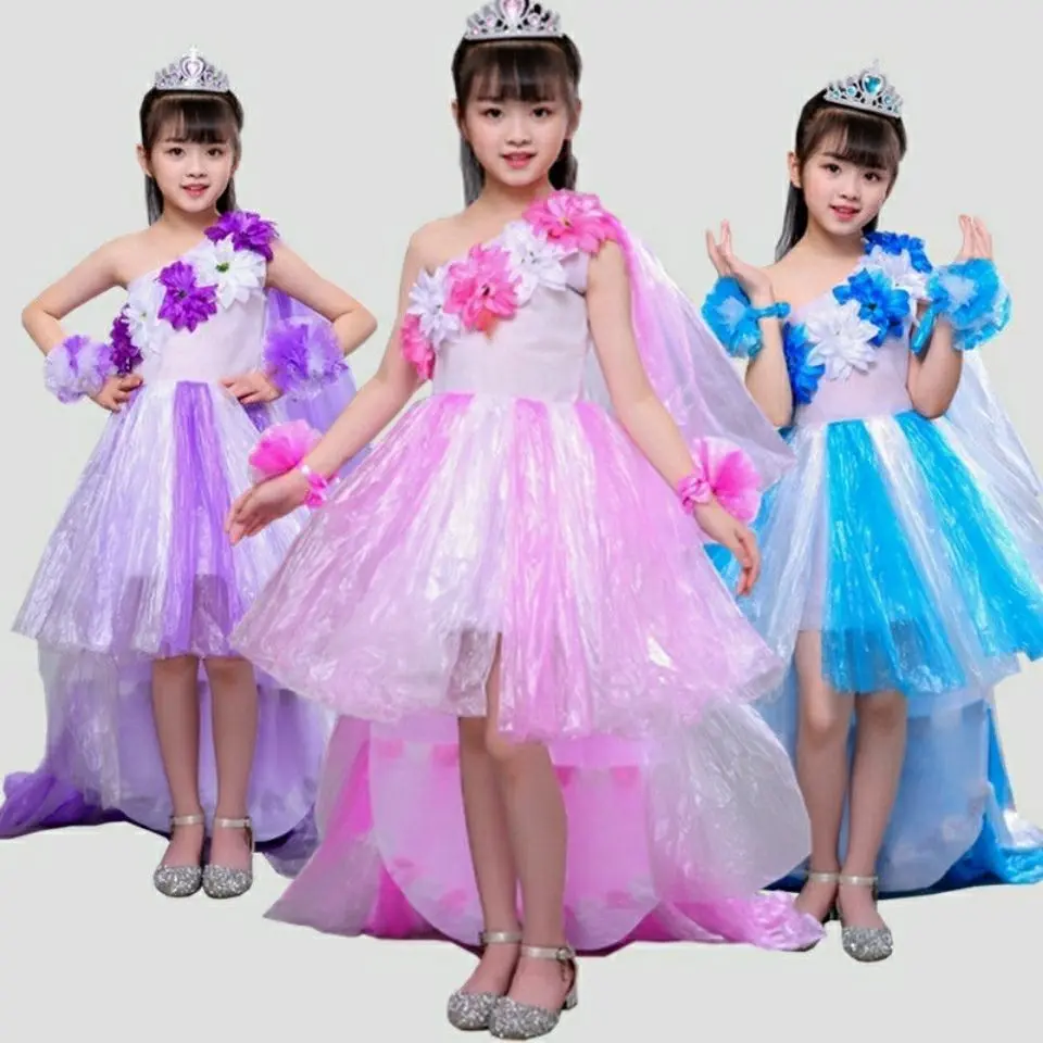 Quần áo bảo vệ môi trường, Trang phục trình diễn thời trang cho trẻ em, Thành phần Thủ Công Váy đuôi dài catwalk dành cho cha mẹ và con cái